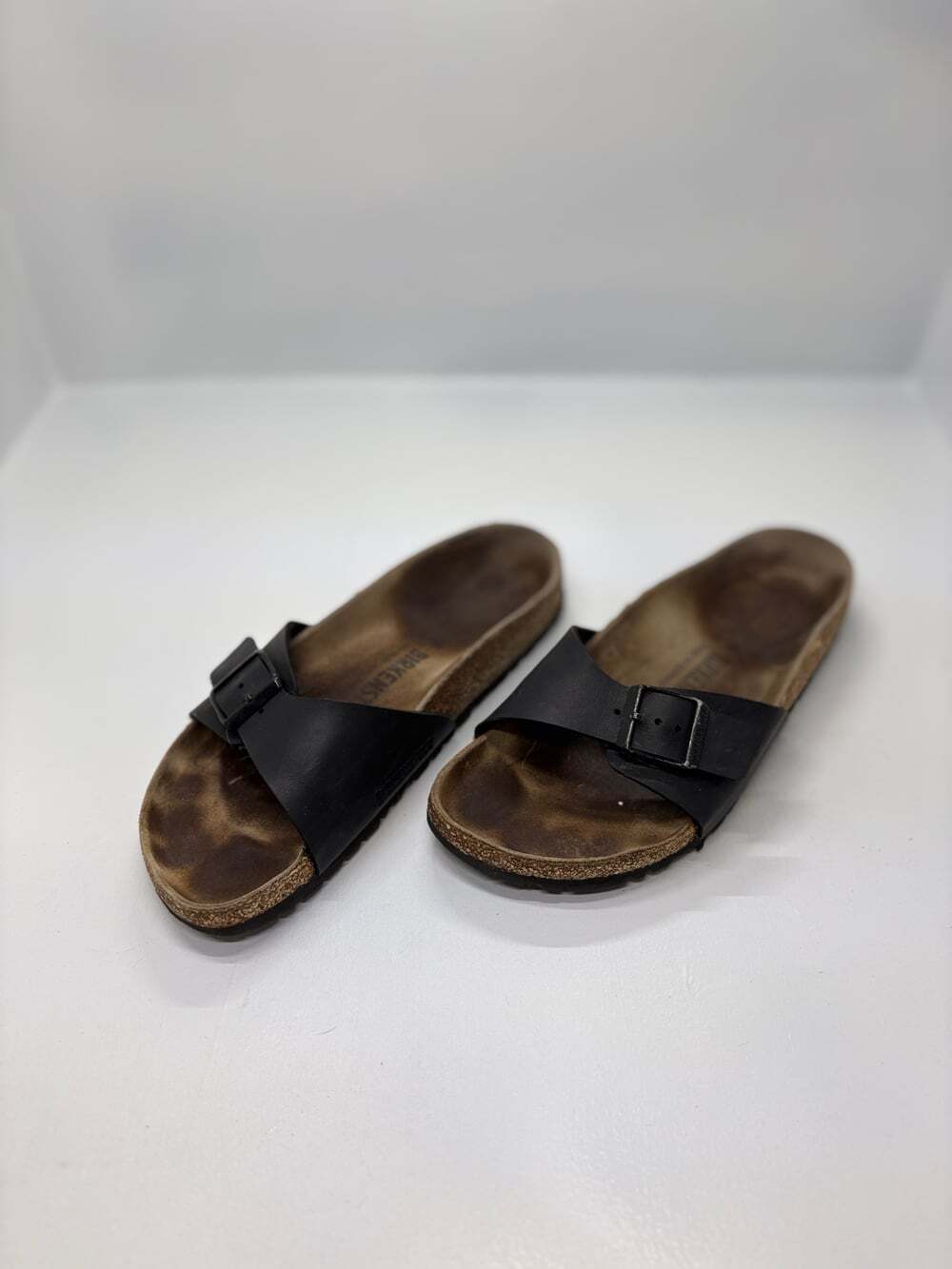 Birkenstock Madrid Black Single Strap Buckle Slide Sandals